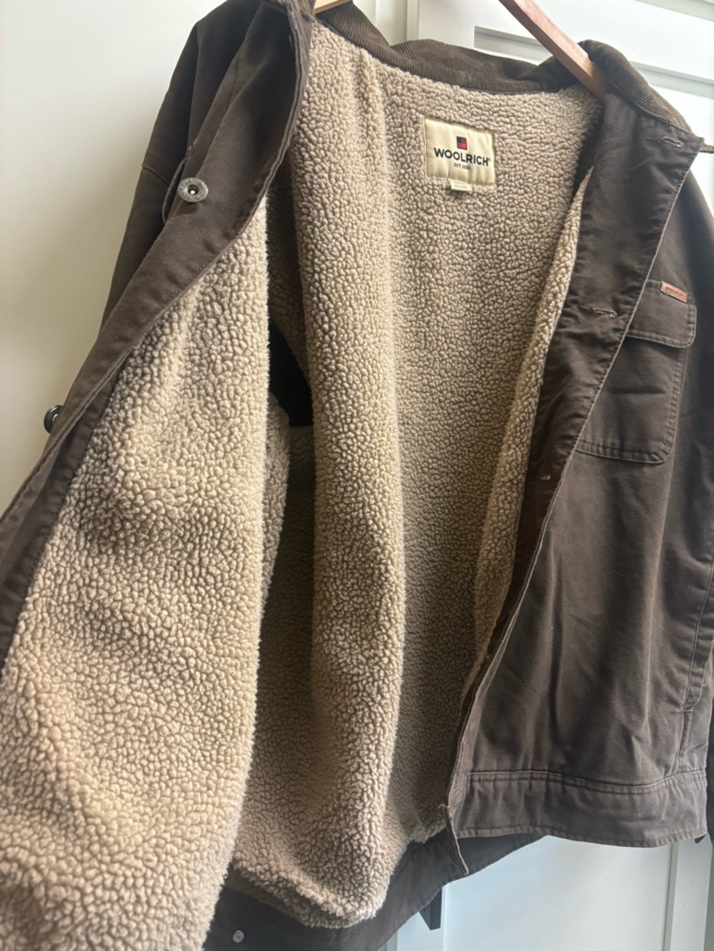 Woolrich Barn Jacket men’s XXL Sherpa Lined Canvas Chore Coat Brown Workwear - Picture 5 of 9